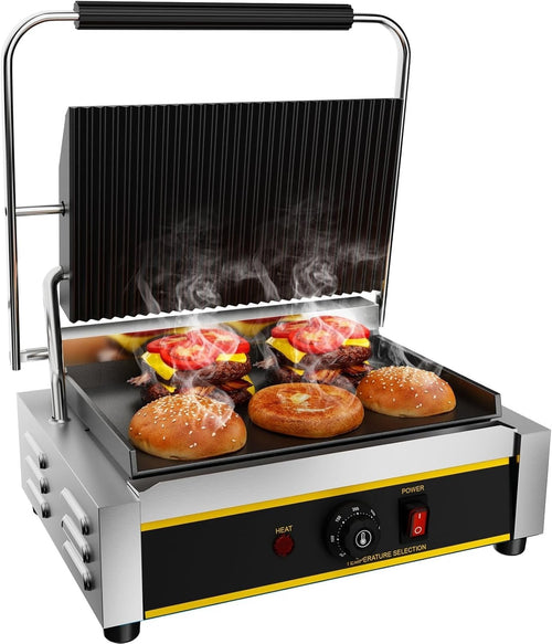 Commercial Panini Press 42.8x31x19.2cm Cast Iron Grill Sandwich Maker single rib