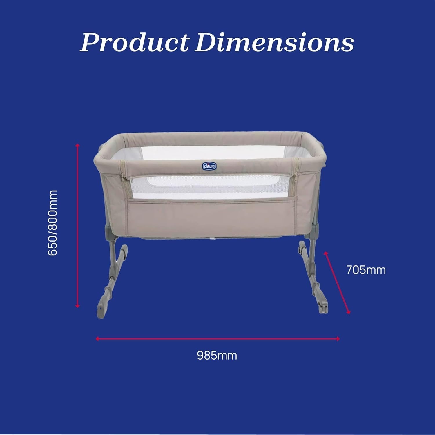 Next2Me Baby Bedside Crib Adjustable Height Travel Cot with Mattress 0-6M Beige