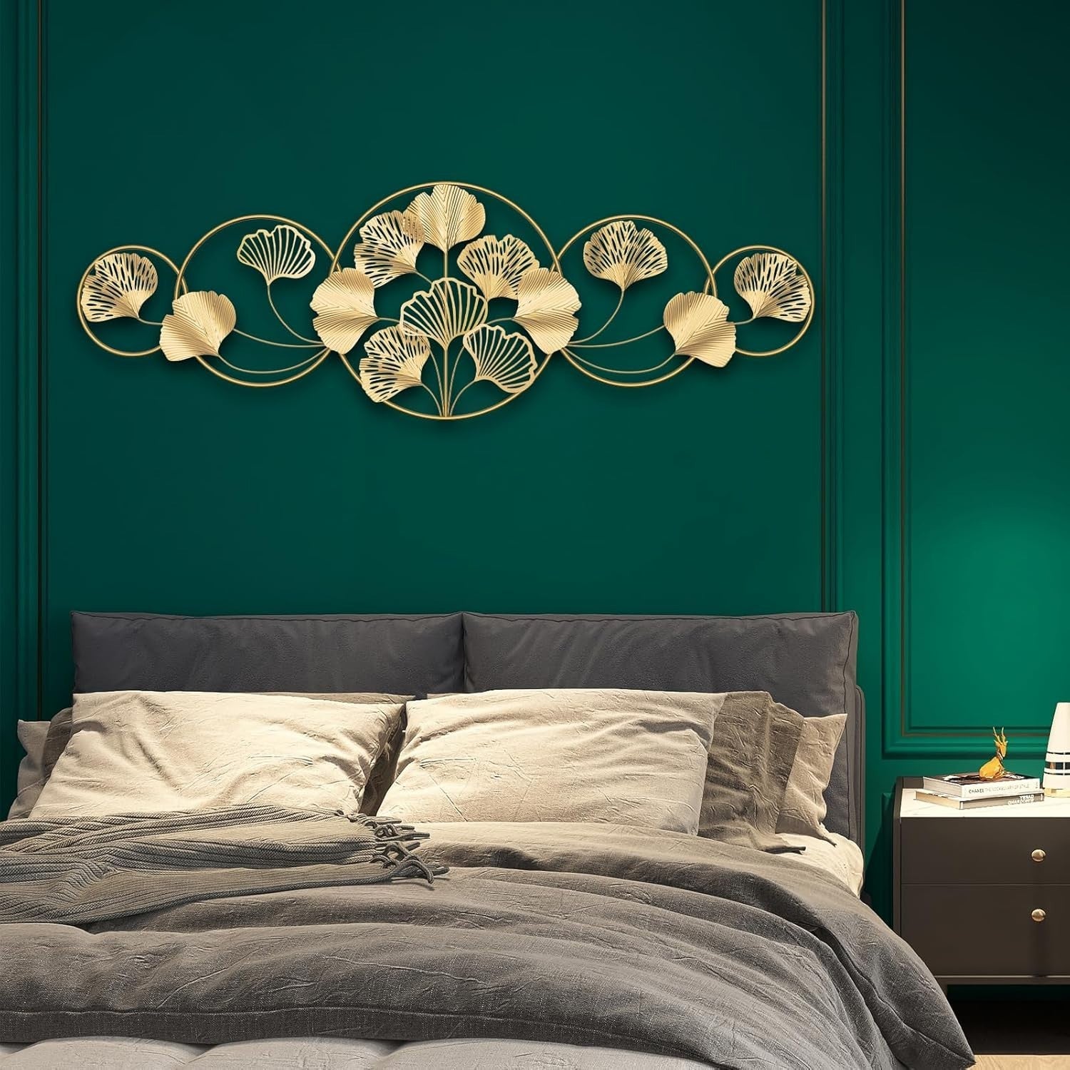 Gold Ginkgo Leaf Metal Wall Art Large Luxury Decor 128x43cm