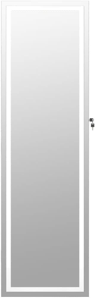 Vertical LED Jewelry Storage Mirror Cabinet Wall Hang Lockable White
