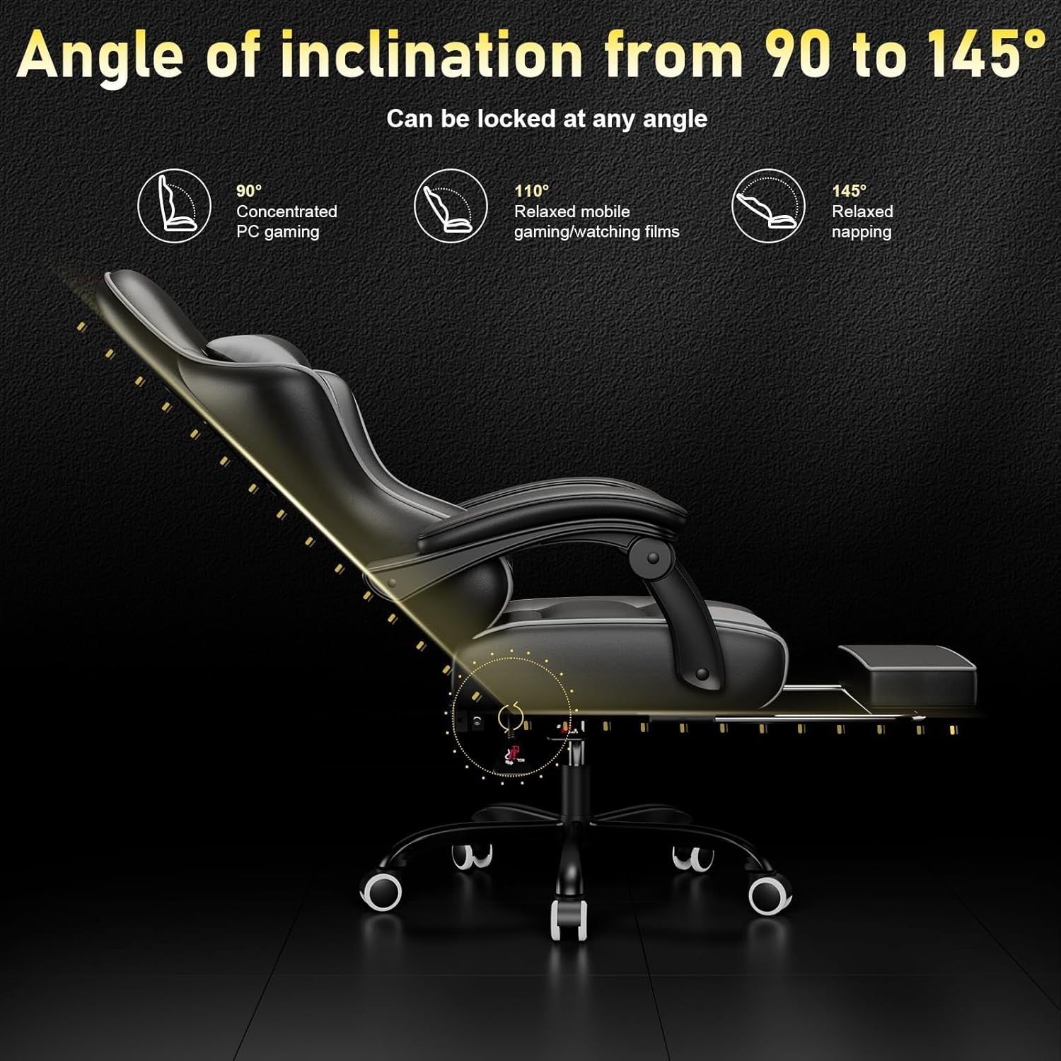 Gaming Chair with Massage Lumbar Recliner Footrest 150kg Grey
