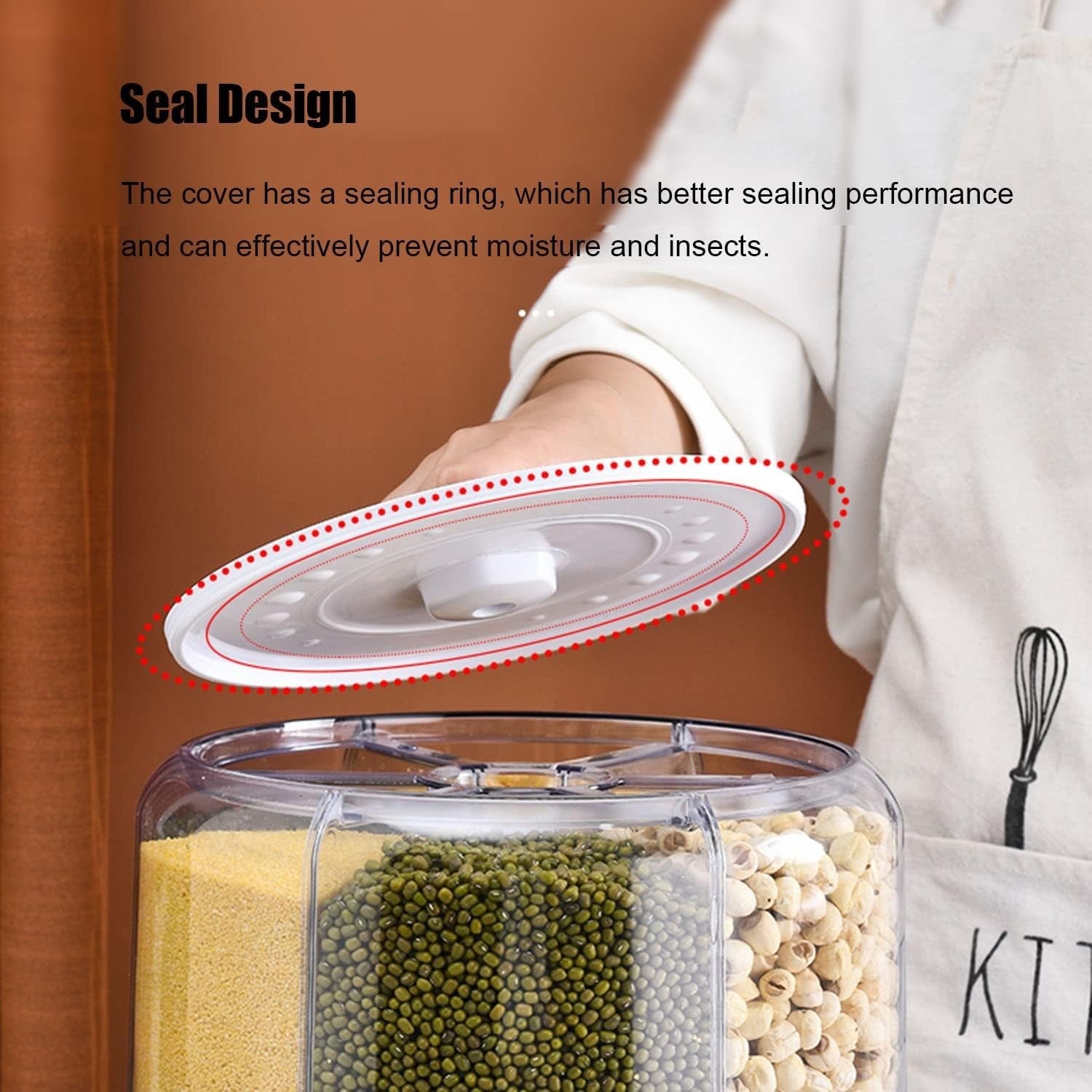 20LBS 360° Rotating Rice Dispenser 6 Grid Airtight Grain Bin