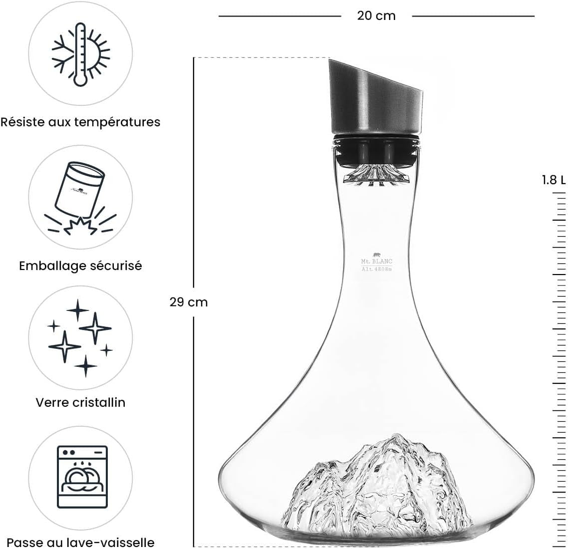 Luxury 1.8L Crystal Wine Decanter Hand-Blown Mountain Base | Aerator & Stopper