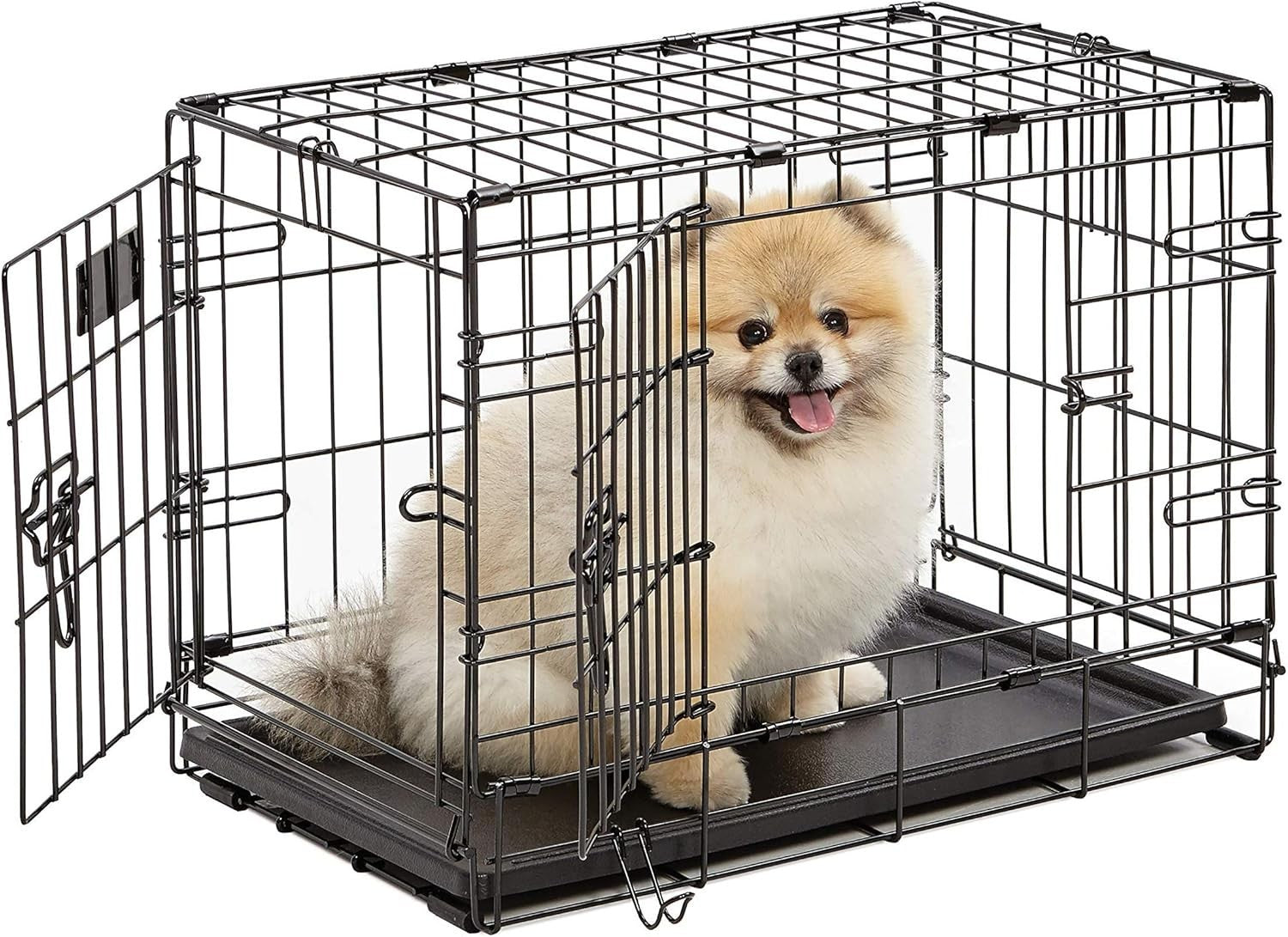 Secure Double Door Dog Crate 22” w/ Divider, Leak-Proof Pan & Feet