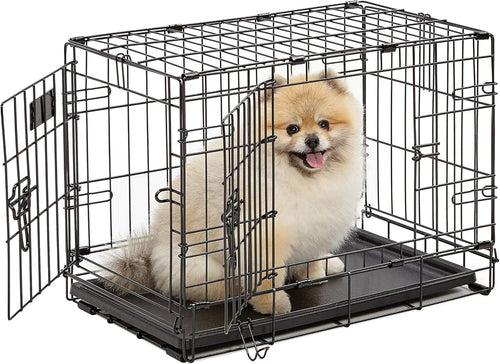 Secure Double Door Dog Crate 22” w/ Divider, Leak-Proof Pan & Feet