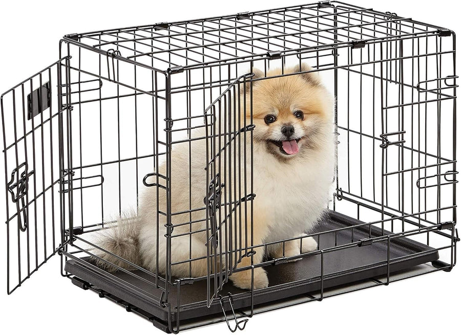 Secure Double Door Dog Crate 22” w/ Divider, Leak-Proof Pan & Feet