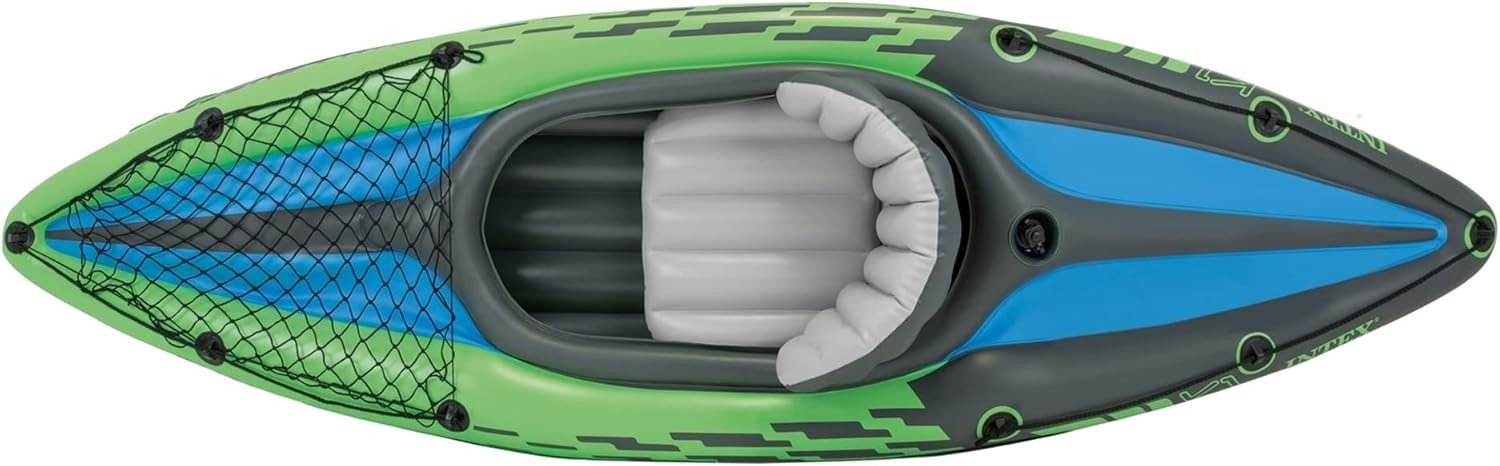 1 Person Inflatable Kayak Set w/ Oars Pump Cargo Net Green