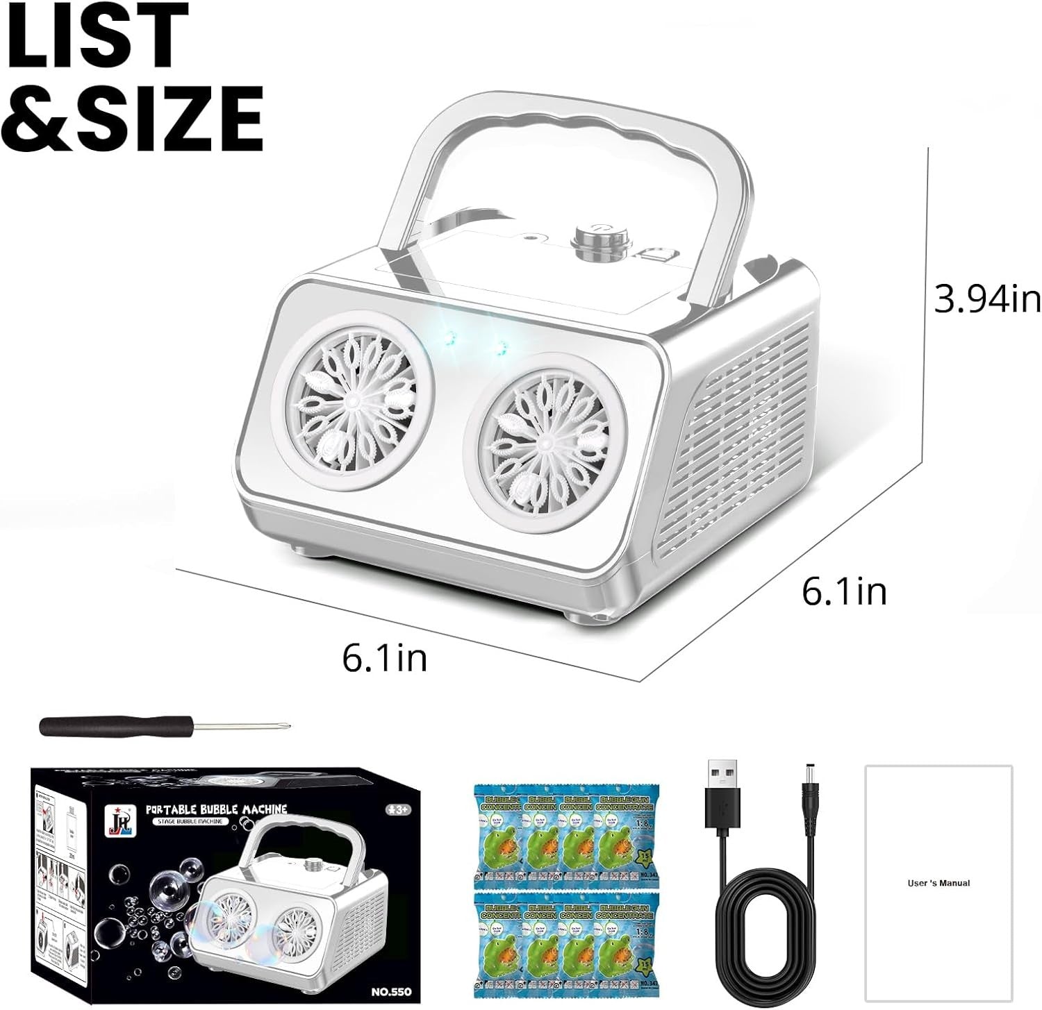 Plug In Bubble Machine 20000 Bubble Portable 2 Fan Toy