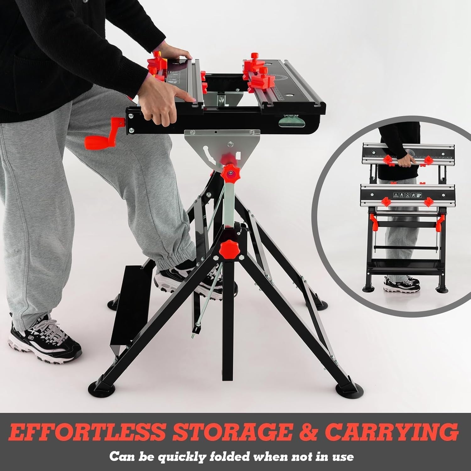 Folding Workbench 75x60cm Adjustable Height Tilt Table Sawhorse 7 Levels Red