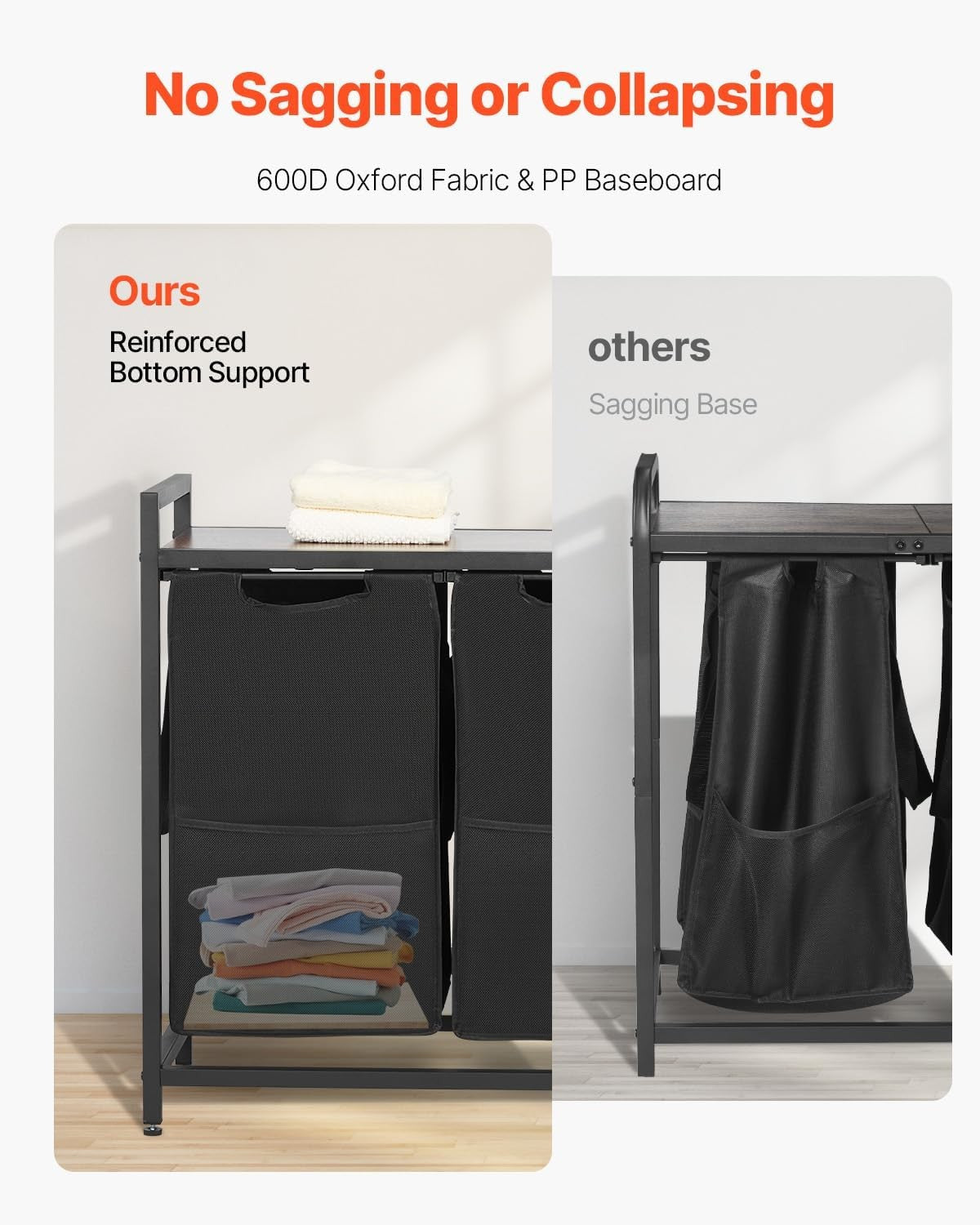 4 Section Laundry Sorter with Wood Top Large Rolling Hamper Pull-Out Bags Black