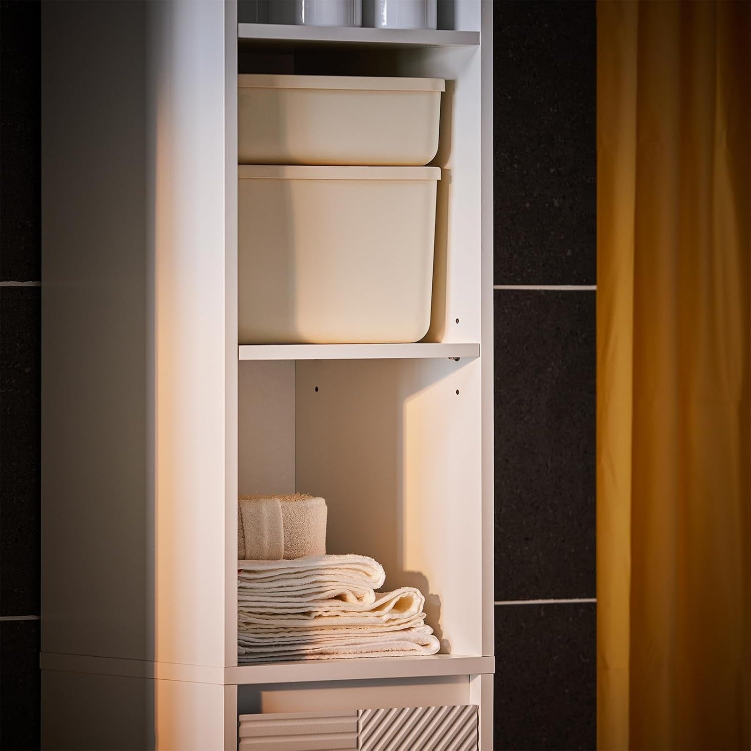 Tall Slim Bathroom Storage Cabinet with Laundry Hamper Adjustable Shelves White