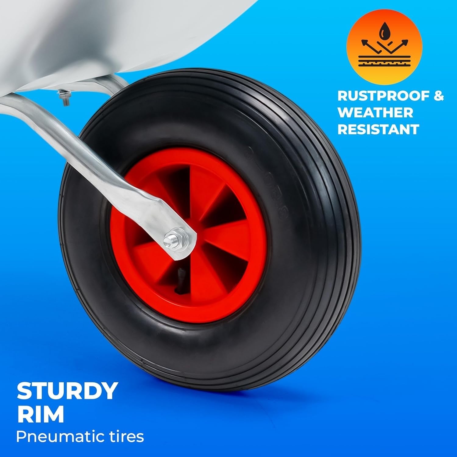 65L Garden Wheelbarrow – Galvanised Steel Tub w/ Pneumatic Tyre 100kg Load