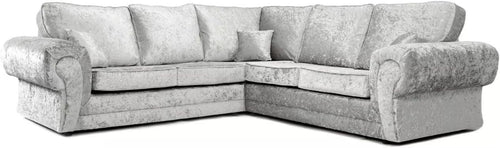 5 Seater Silver Crushed Velvet Corner Sofa – L Shape, High Back, Modern Suite