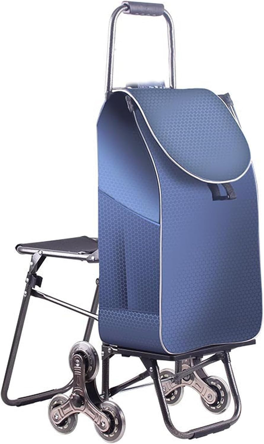 Foldable 6-Wheel Stair Climber Shopping Trolley w/ Seat & Waterproof Cover