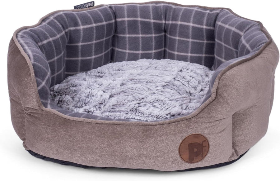 Medium Oval Dog Bed Check Washable Cushion 60x52cm