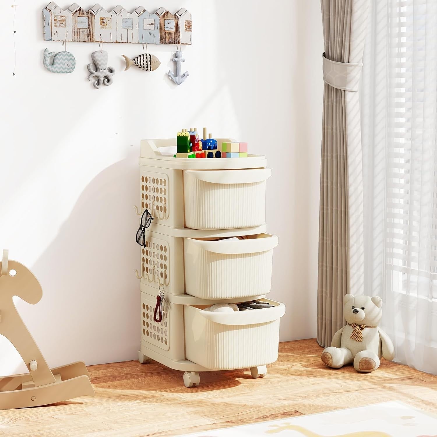 3 Drawer Rolling Storage Cart Utility Organizer with Pegboard Hooks