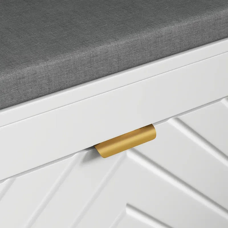 White Shoe Storage Bench with Cushion & Drawers – Hallway Seat Unit