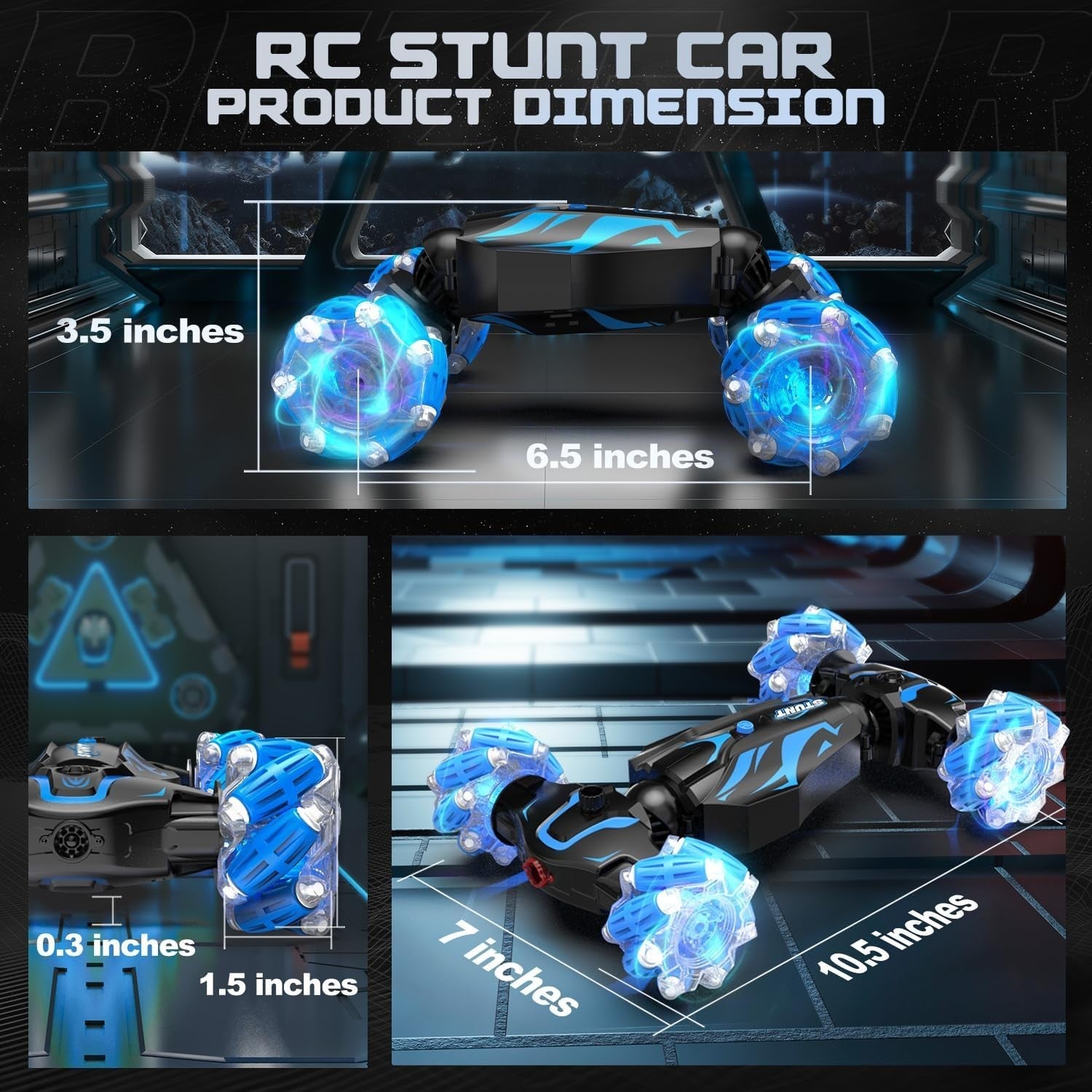 Gesture RC Stunt Car 4WD 360° Spin LED Lights Smoke Sound Rechargeable Toy