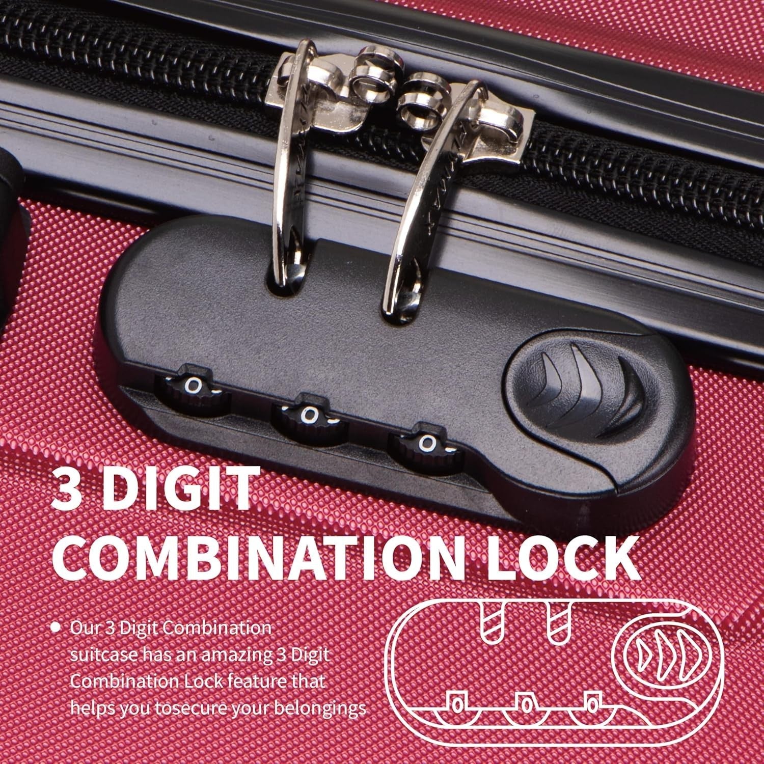24'' Medium Check In Suitcase Hard Shell ABS 4 Spinner Wheels Lock 68L