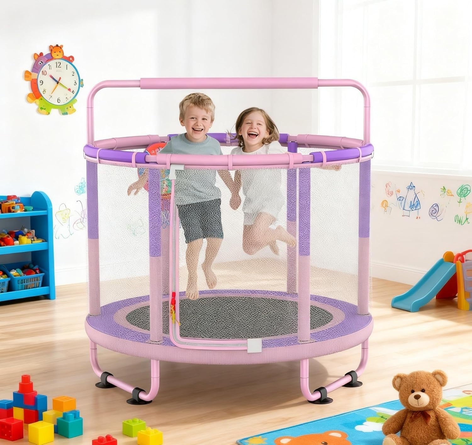 Kids Outdoor Trampoline 150cm with Safety Net Playset Basketball Swing