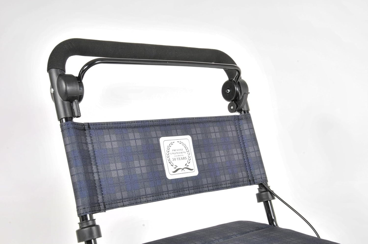 Navy Check 6-Wheel Walk & Rest Shopping Trolley – Padded Seat & Back