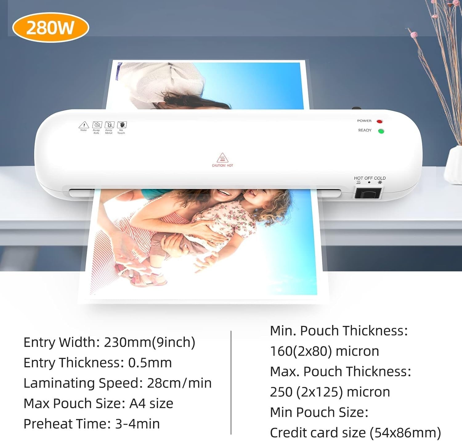 A4 Desk Laminator Hot Cold 2 Roller 9 Inch ABS Jam Release + Tool Set