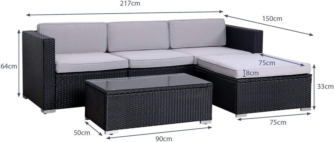 Outdoor Rattan Garden Sofa Set 5-Piece Patio Lounge Furniture with Cushions