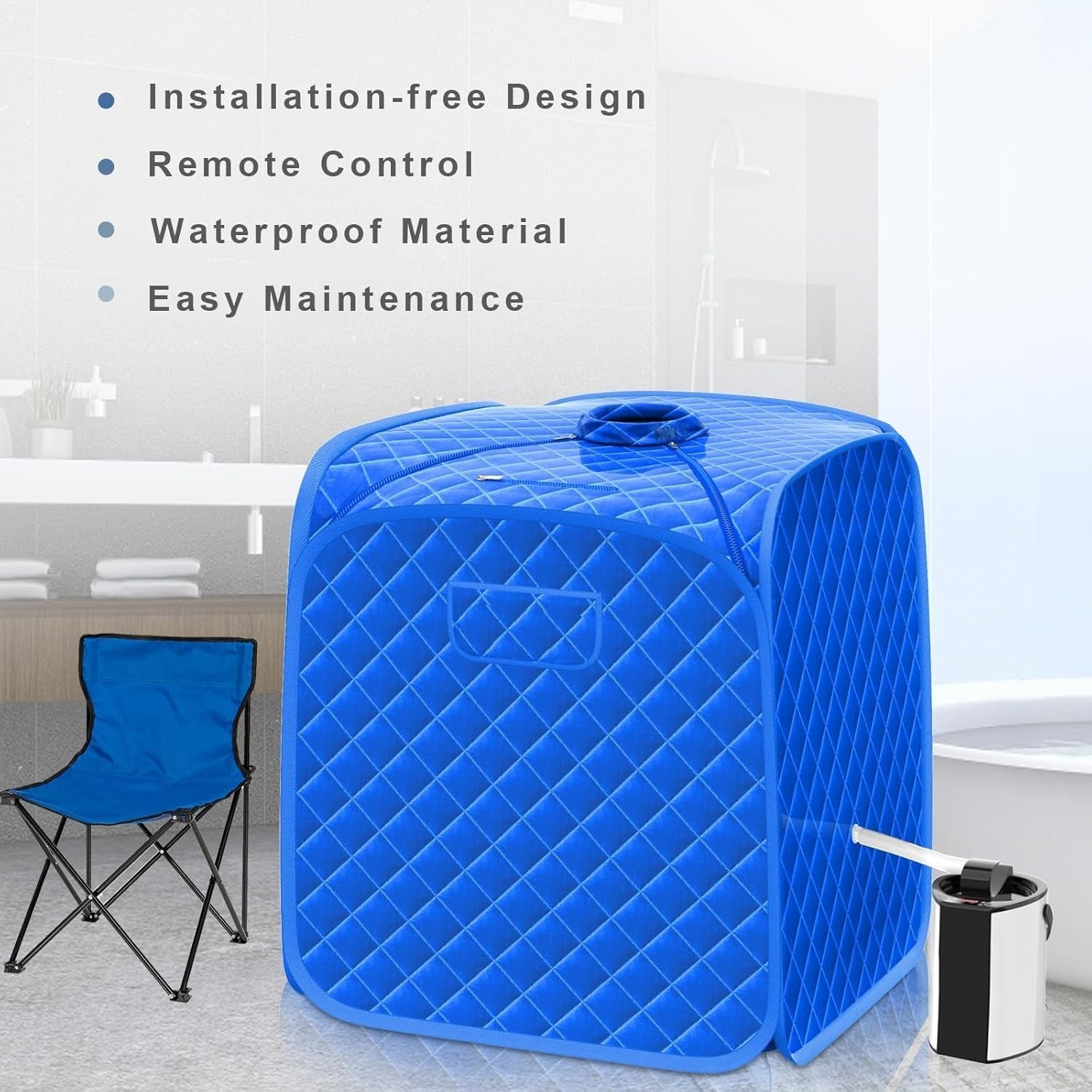 Portable Full Body Steam Sauna Tent Blue – 3L Steamer, Chair & Remote