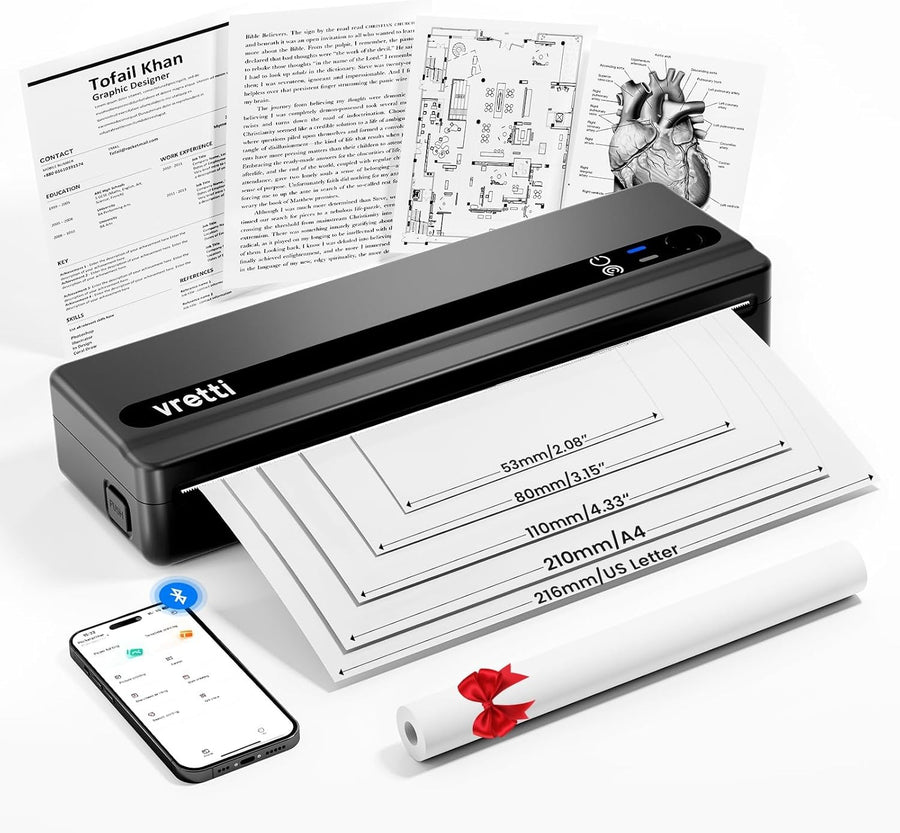 A4 Portable Thermal Printer Bluetooth Inkless Wireless