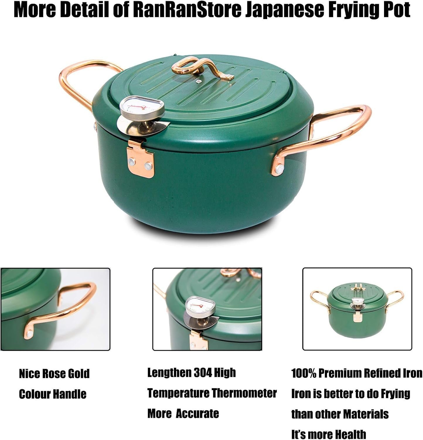 Large Japanese Tempura Frying Pot 3.5L 10.2in Nonstick Thermometer