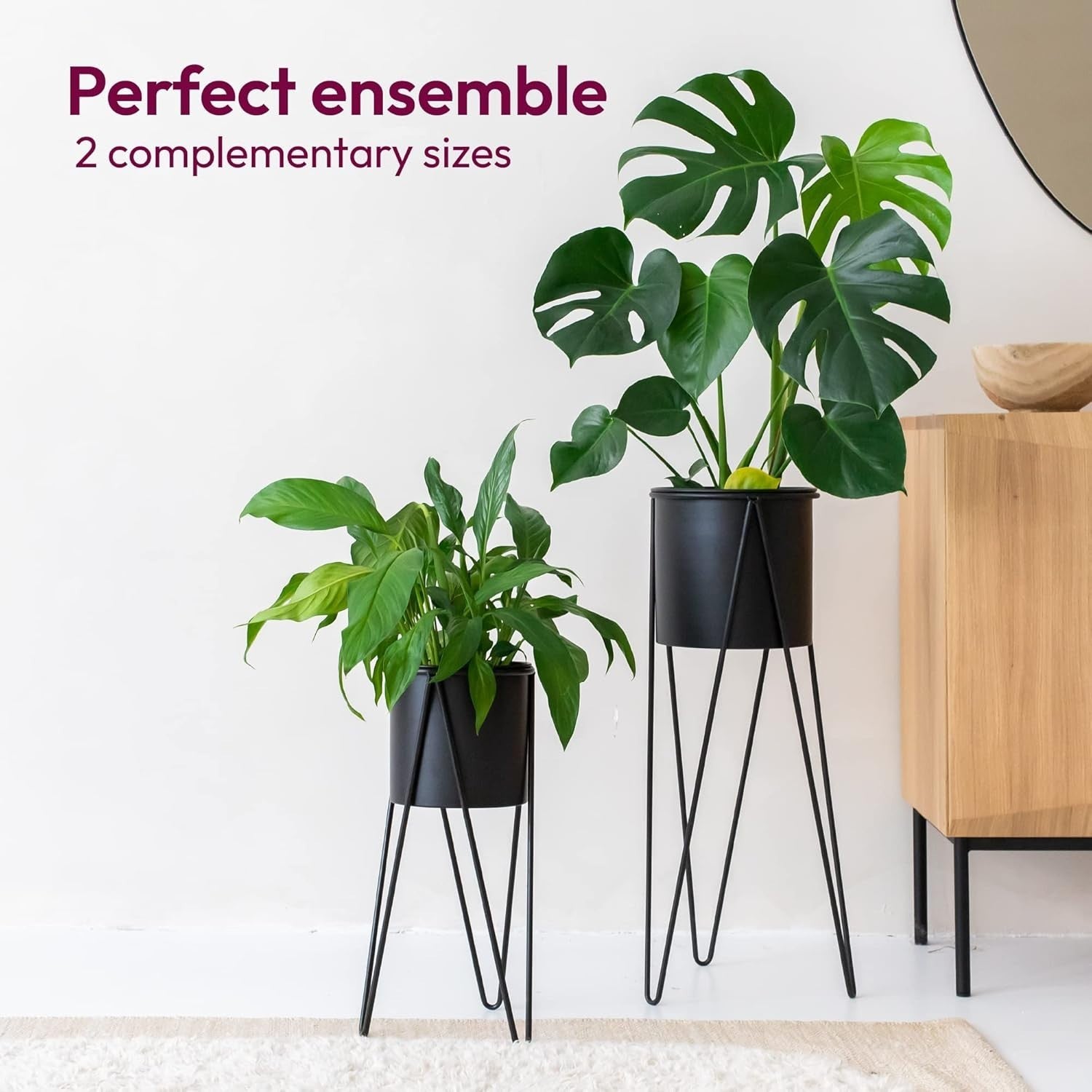 Set of 2 Tall Metal Plant Stands, Black Indoor Flower Pots with Legs for Home &