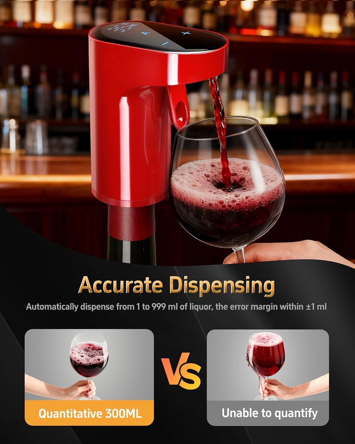 5-in-1 Electric Wine Aerator Dispenser Red USB Recharge Smart Adjustable 990ml
