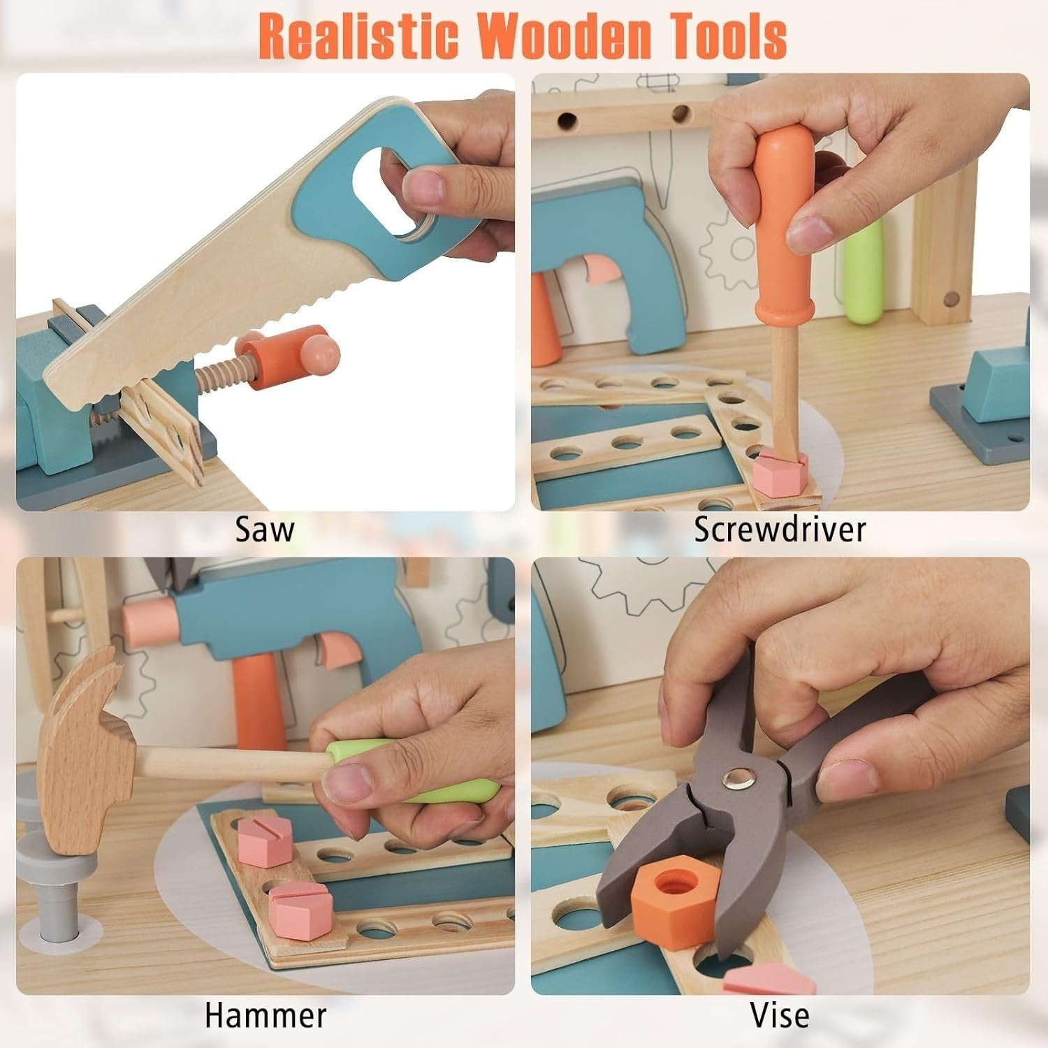 Wooden Workbench Tool Bench Set w/ Tools Accessories Magnetic Rack 60x30