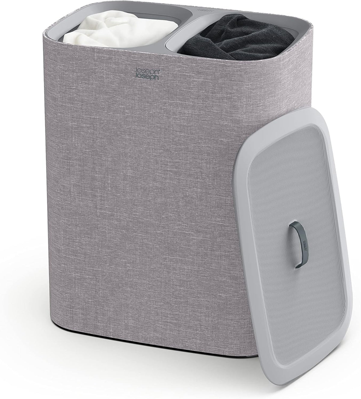 90L Dual Compartment Laundry Basket with Lid Removable Bags Grey Modern