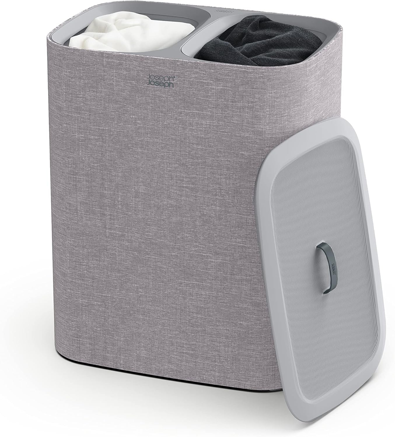 90L Dual Compartment Laundry Basket with Lid Removable Bags Grey Modern