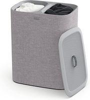90L Dual Compartment Laundry Basket with Lid Removable Bags Grey Modern