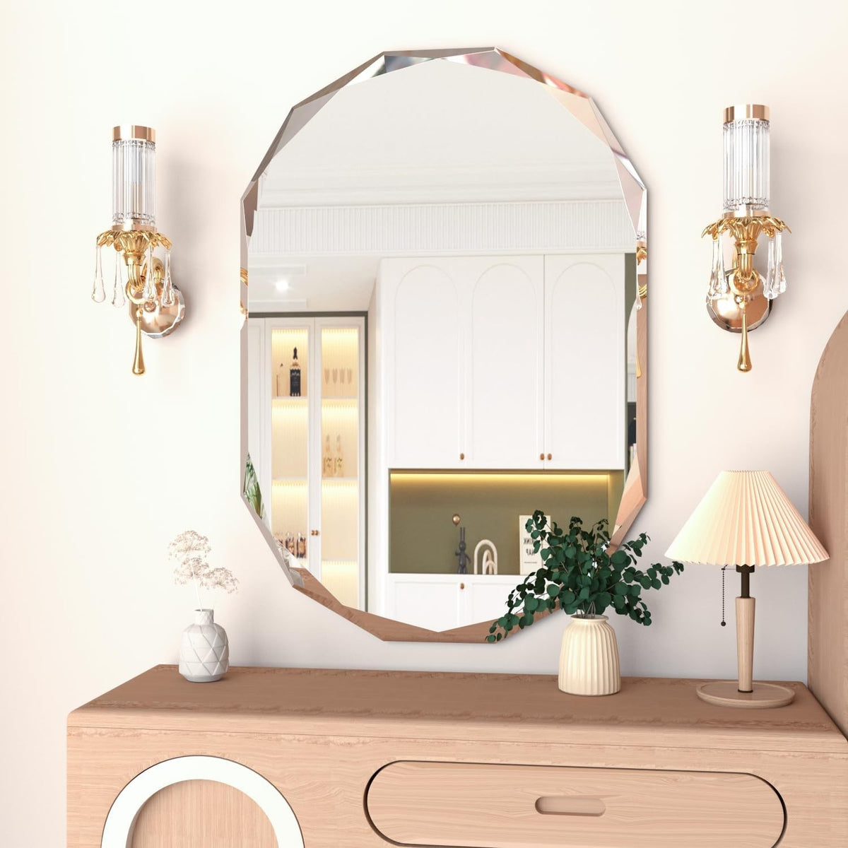 Oval Frameless Bathroom Mirror 90x60 cm Beveled Edge Vanity Wall
