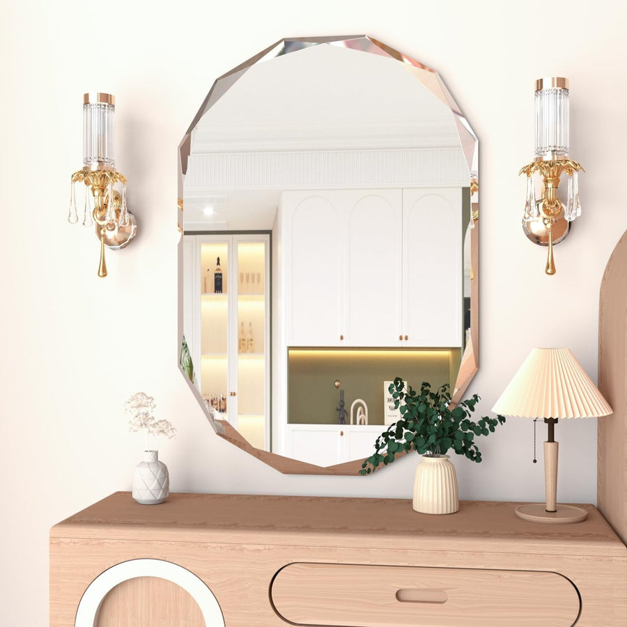Oval Frameless Bathroom Mirror 90x60 cm Beveled Edge Vanity Wall