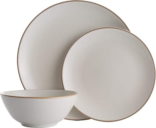 12pc Cream Stoneware Dinner Set Plates Bowls Service for 4 Modern Tableware