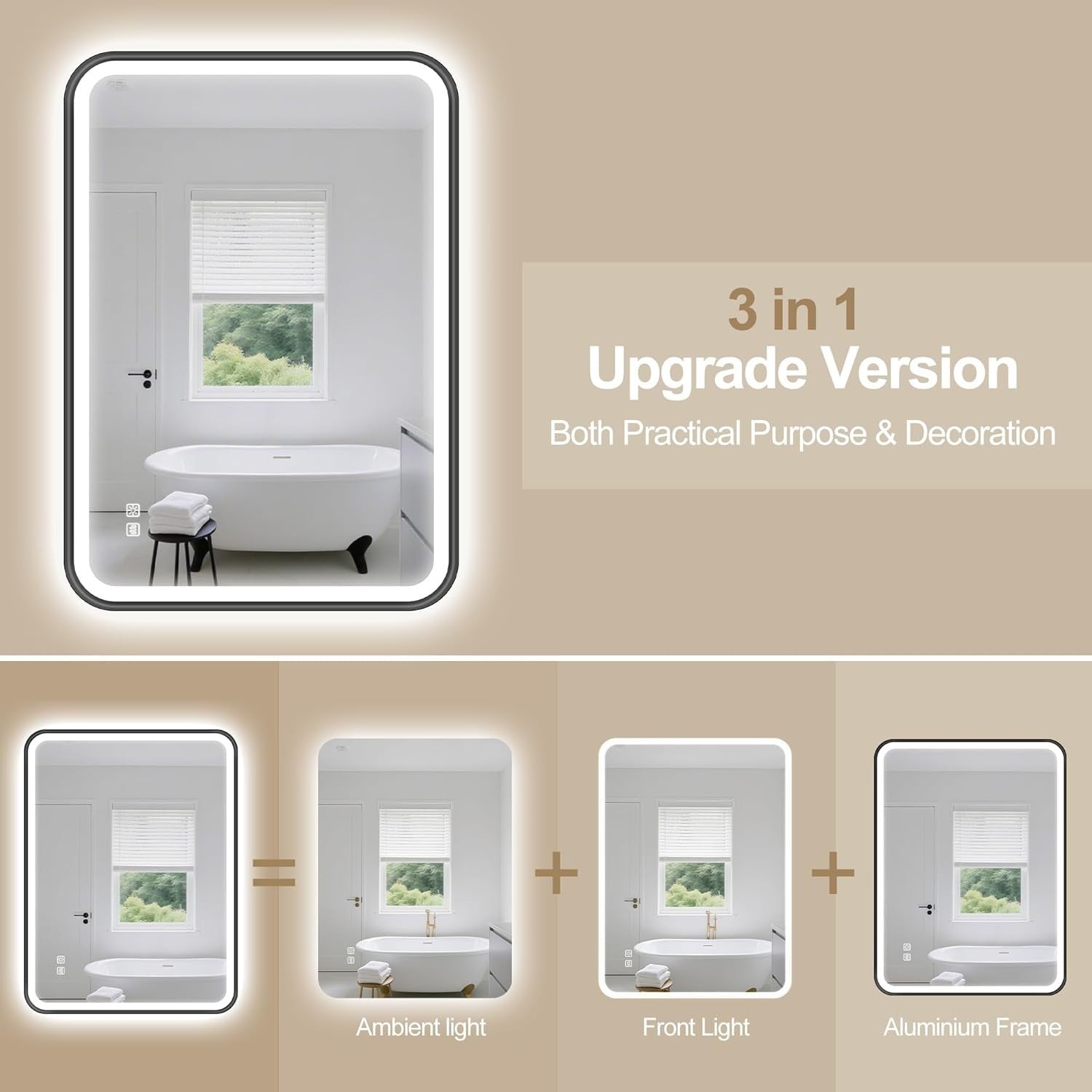 LED Bathroom Mirror 100x70cm Anti-Fog, Dimmable, Waterproof, Memory Function