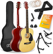 Full Size 4/4 Acoustic Guitar Starter Pack Natural w/ Bag Stand