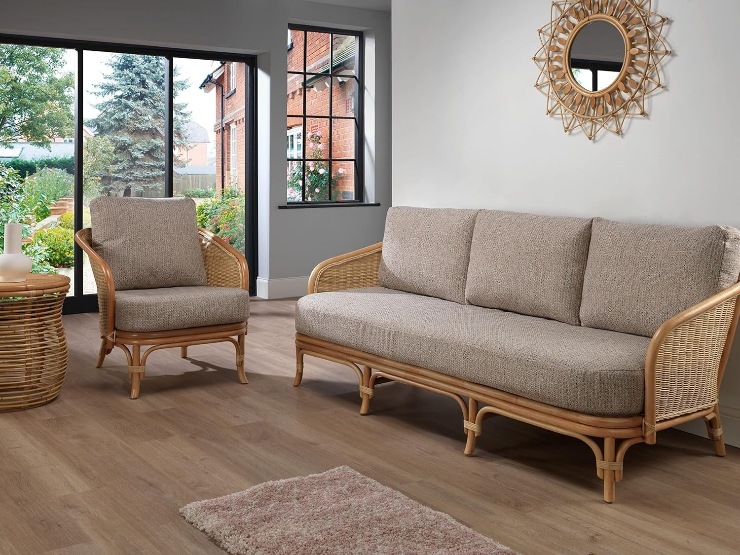 Luxury Rattan Conservatory Armchair Indoor Cane Chair with Deep Comfort Cushions