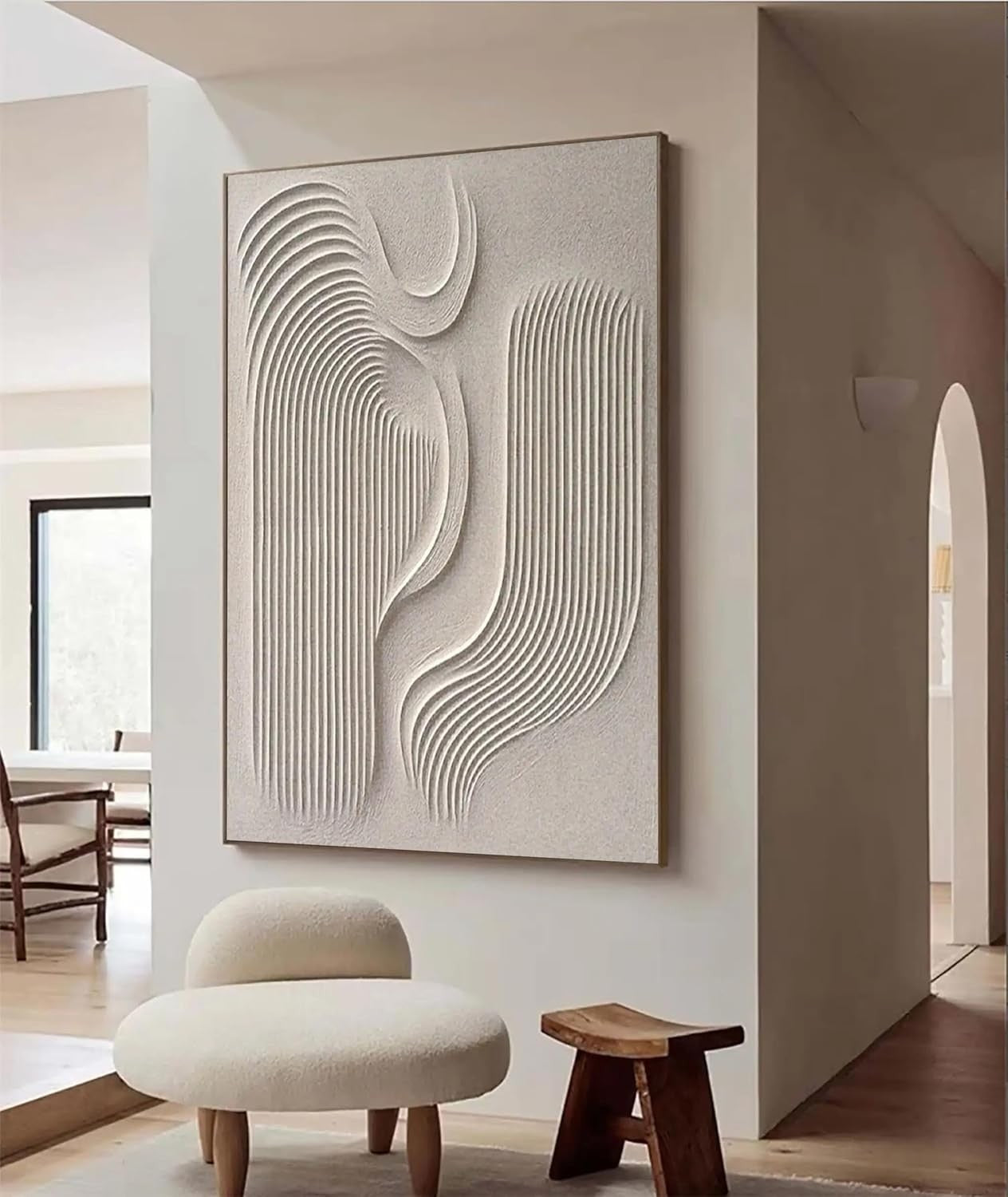 Large Abstract Canvas Wall Art 80x120cm Beige Textured