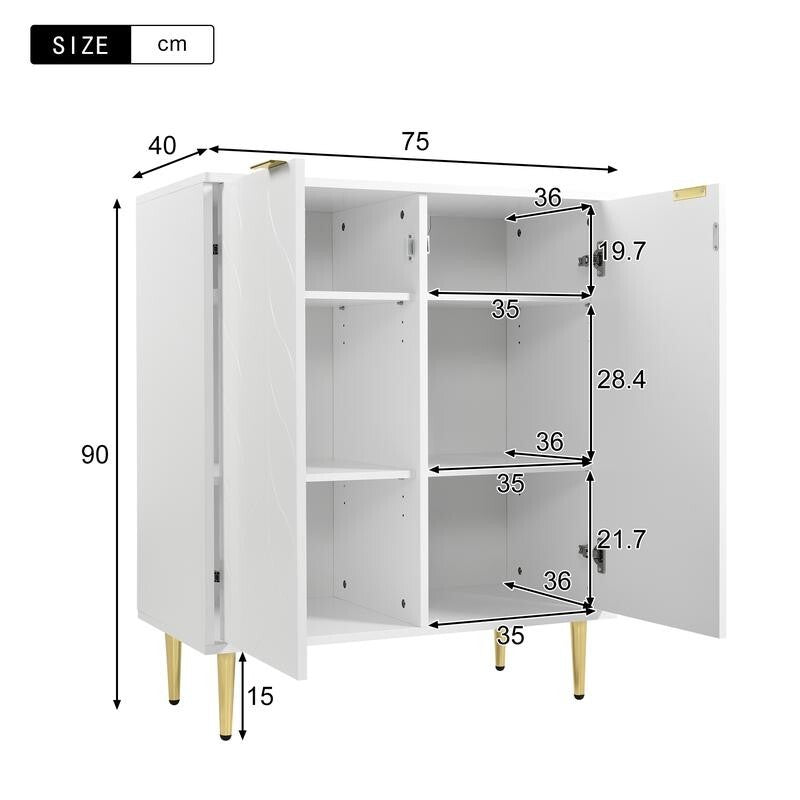 Modern White 2 Door Sideboard Cabinet with Gold Legs – 75x40x90cm Storage