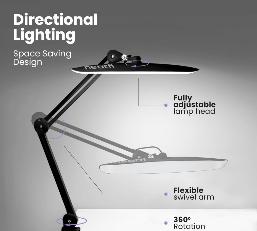 LED Desk Lamp 2200 Lumen Adjustable Arm, 4 Brightness Modes, Clamp Mount