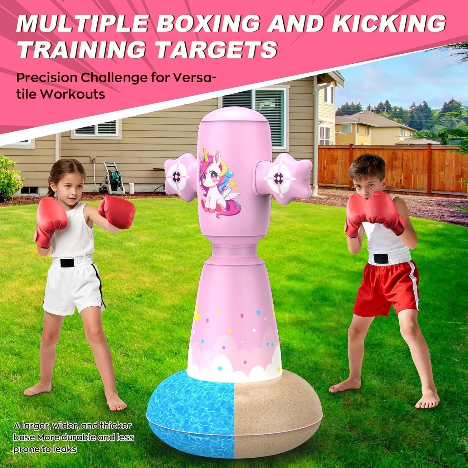 Kids Inflatable Punching Bag Boxing Set with Gloves Stable Base