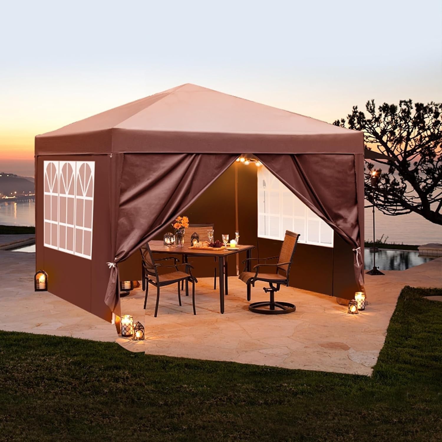 3x3M Grey Pop Up Gazebo with Sides Waterproof Outdoor Garden Party Tent Canopy