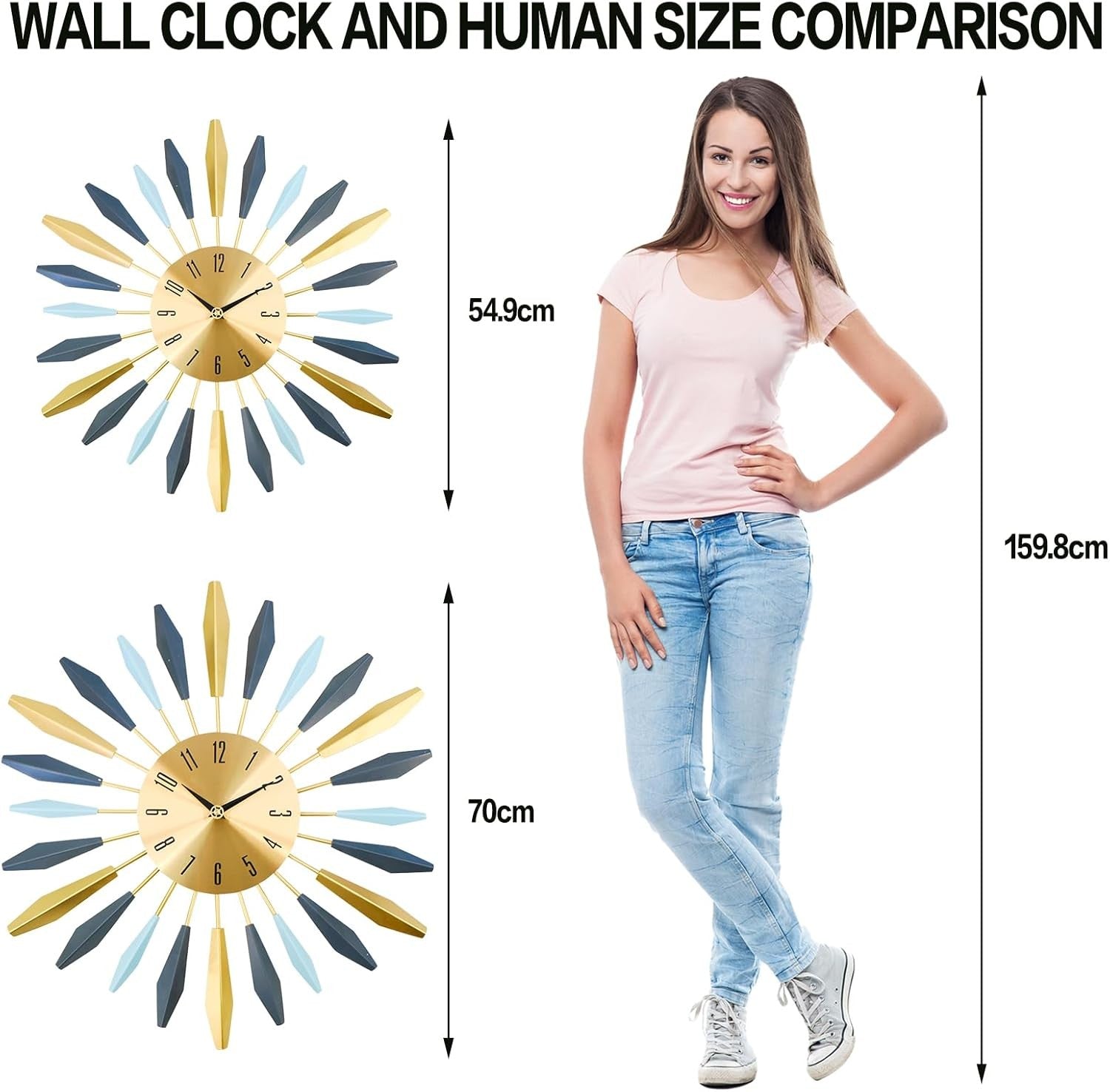 Large 55cm Modern Silent Wall Clock – Mid-Century Metal Art Decor for Home
