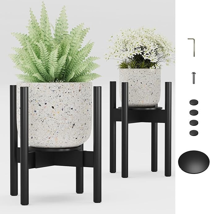 Adjustable Bamboo Plant Stand Indoor with Removable Tray Fits 20–30cm Pots