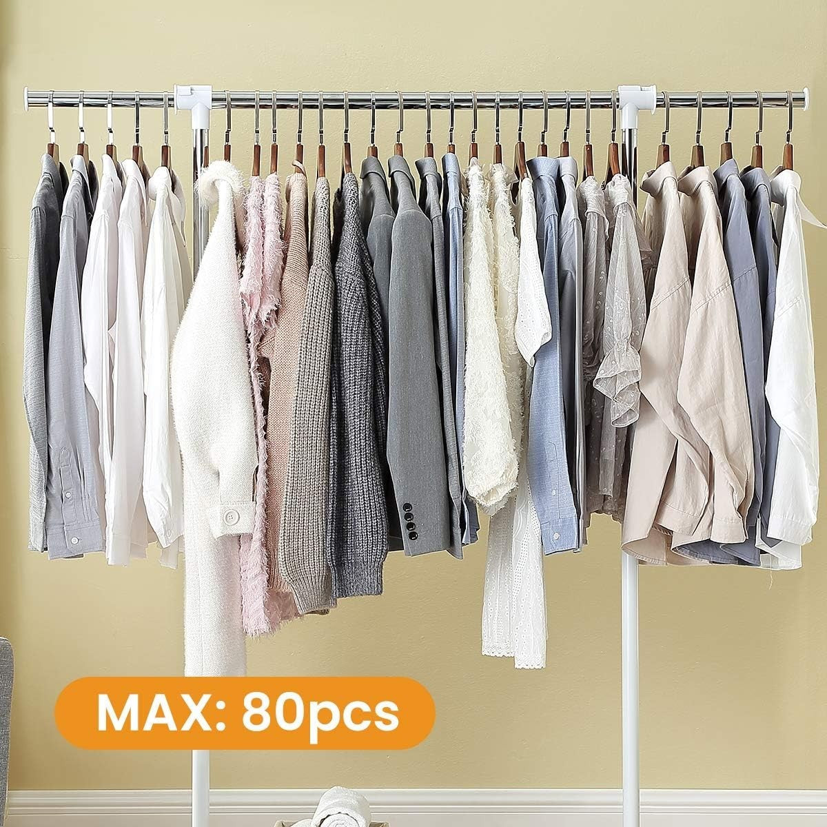 Heavy Duty Adjustable Clothes Rail with Wheels & Shelf – White